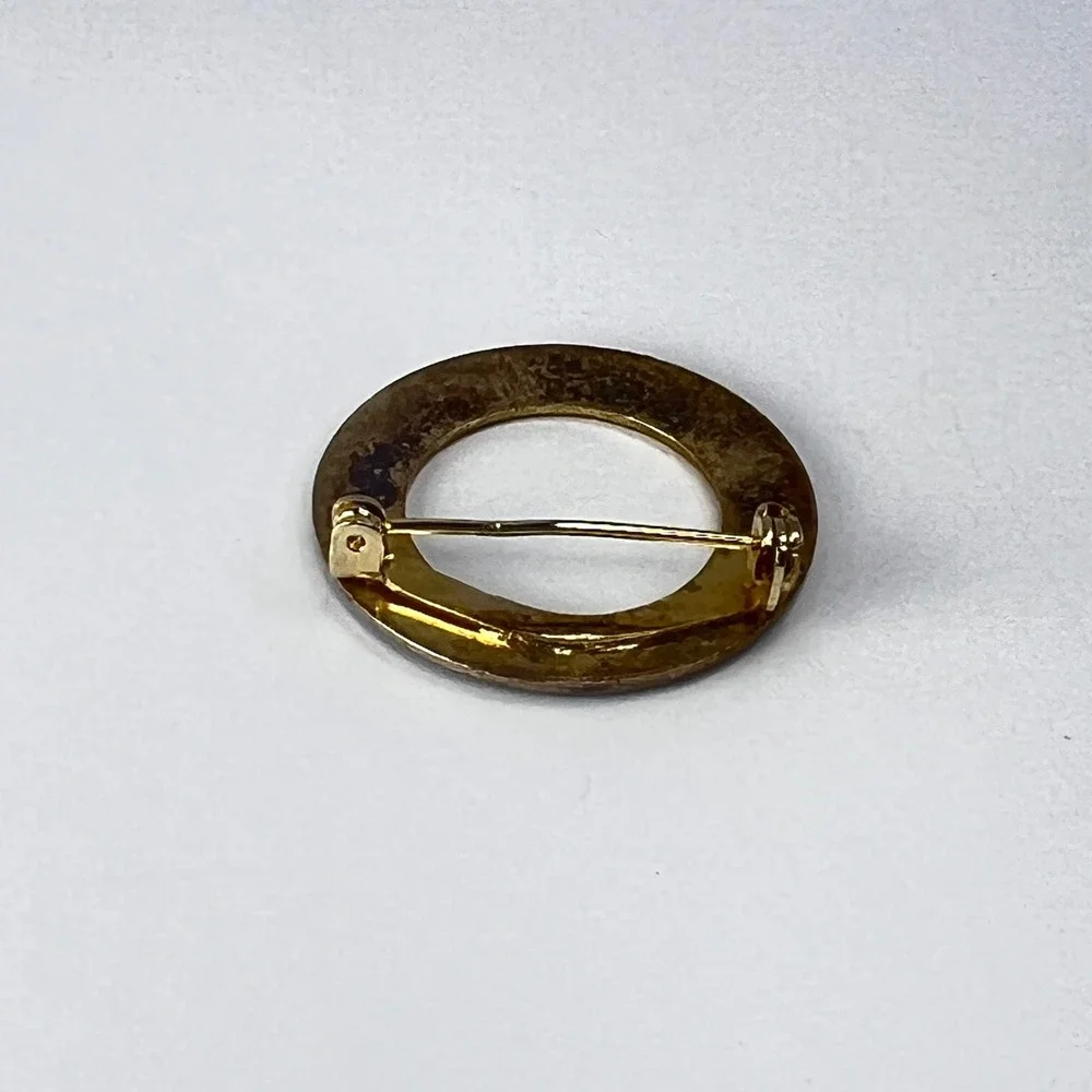 Vintage Guilloché‎ Blue Pink Rose Circle Pin Midcentury Grandma Love Gratitude